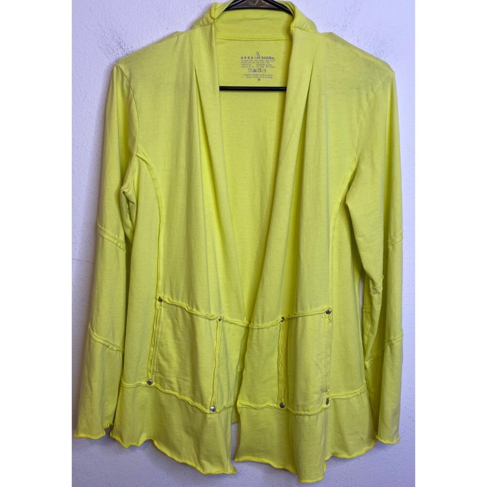 NEON BUDDA Yellow Open Front Cardigan Long Sleeve Stretch Size Medium